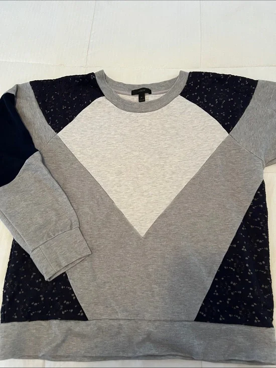 J. Crew Women's Crewneck Colorblock Sweatshirt with lace - Gray & Navy