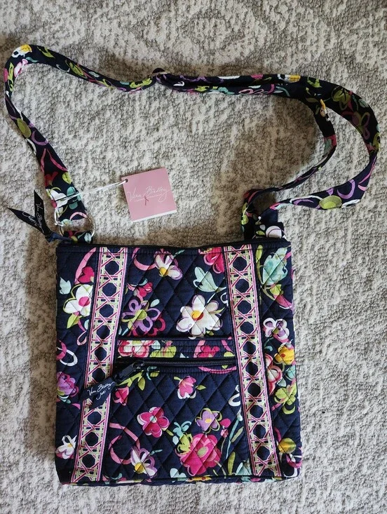 Vera Bradley Navy Floral Quilted Crossbody with Pink and Green Accents