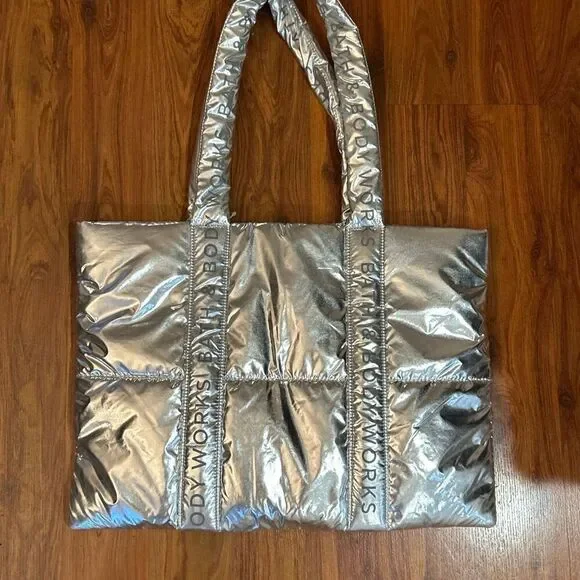 NWT Bath & body Works silver puffer large quilted tote bag new