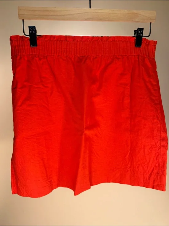 J Crew Bright Red Elastic-Waist Linen Mini Skirt