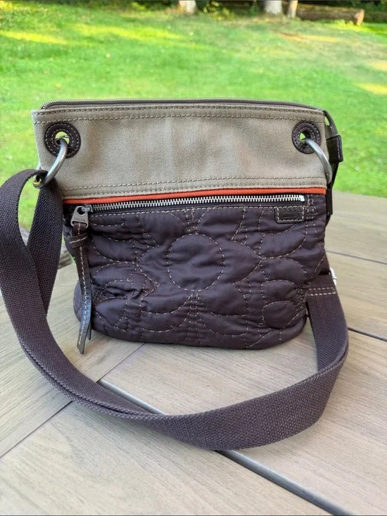 Fossil Quilted Brown and Tan Crossbody Bag