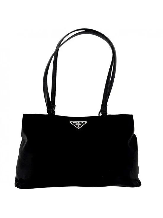 Prada Triangle Logo Mini Bag Shoulder Crossbody Nylon Black Silver