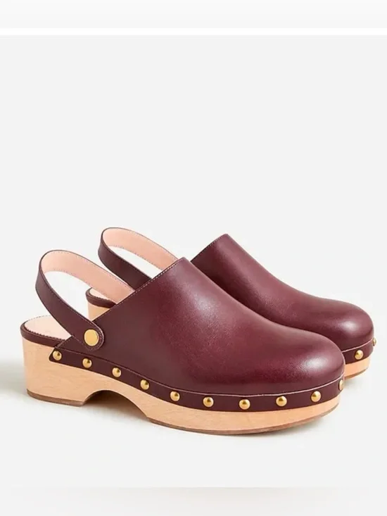 J.Crew Leather Clogs Wooden Heel Slingback Studded Shoes Size 8.5