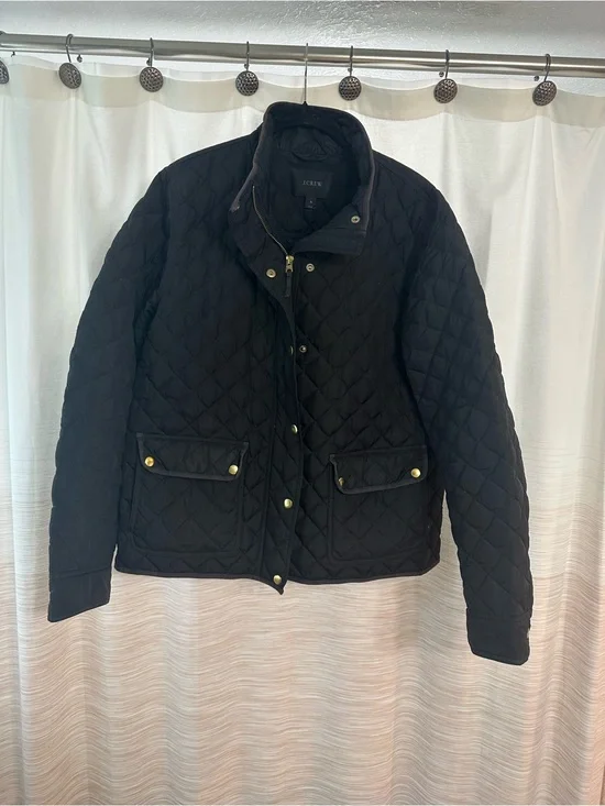 J. Crew Black Quilted Lightweight Jacket with Snap Pockets