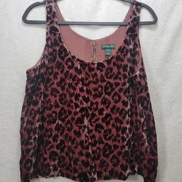 Vintage J. Crew Always Tank Top‎ Cami Women Size 8 Leopard Printed Mauve Velvet