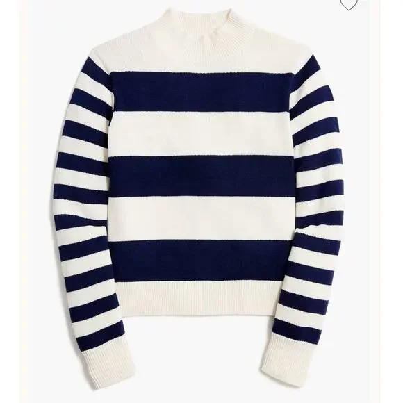 J.Crew Womens Medium Striped Mockneck Sweater Nautical Preppy Coastal Cotton