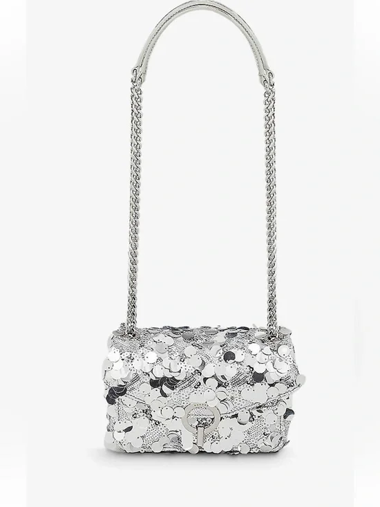 SANDRO Silver Sequin Chain Shoulderw Bag - Elegant Evening Crossbody