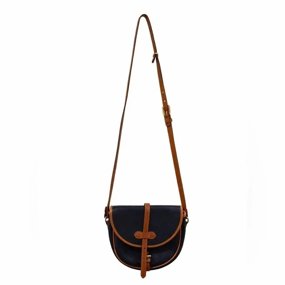Vintage Dooney & Bourke Overland Crossbody AWL Navy Tan Duck Logo Bag