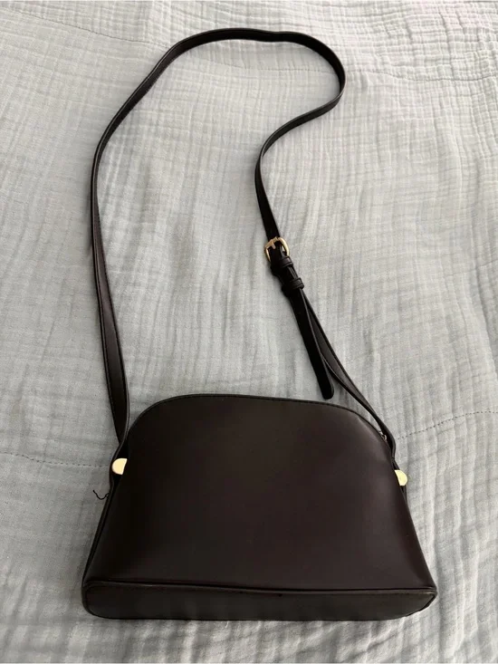 A New Day Minimalist Black Leather Crossbody with Adjustable Strap EUC