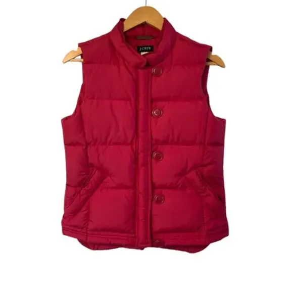 J. Crew Puffer Down Full Zip Button Berry Pink Vest | S