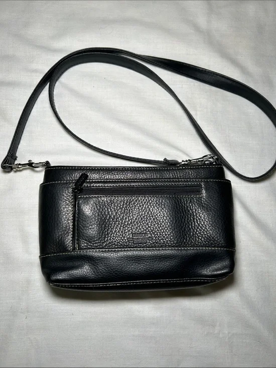 Buxton Black Pebbled Leather Convertible Crossbody, approximately 8x5