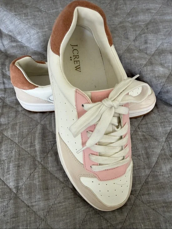 J. Crew Cream Sneakers with Pink and Tan Suede Accents