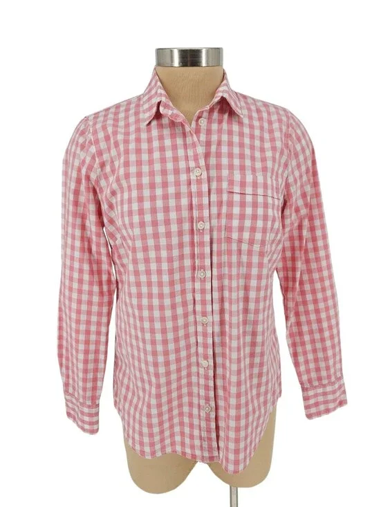 J.CREW Poplin Shirt Pink Gingham Long Sleeve Button Up Collared Top Small