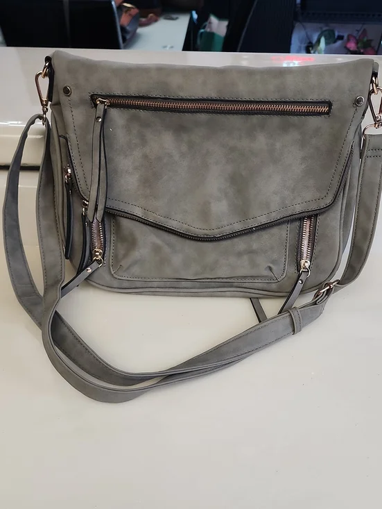 Modern Grey Crossbody Bag with Front Zip Pockets