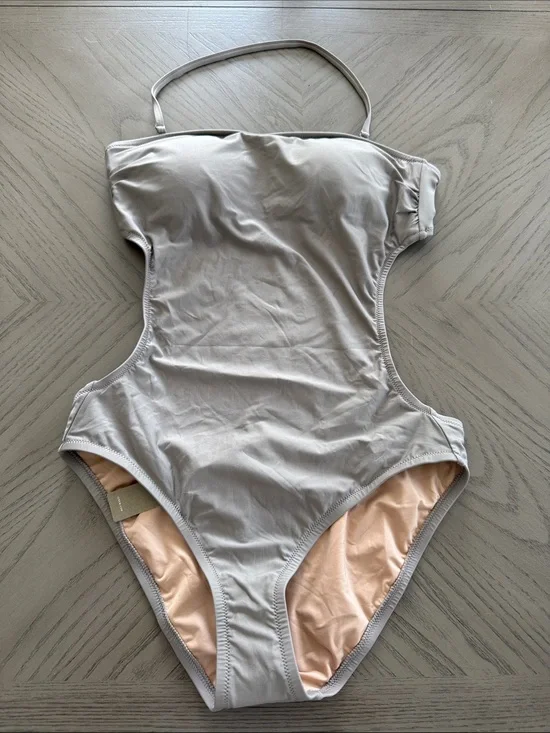 J. Crew gray one-piece swimsuit with blush lining