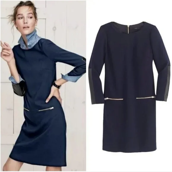 J. Crew Classic Black Sheath Dress Zippered Pockets