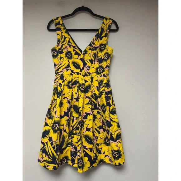 J. Crew Yellow Floral Print Sleeveless Fit Flare Dress‎ Size 0