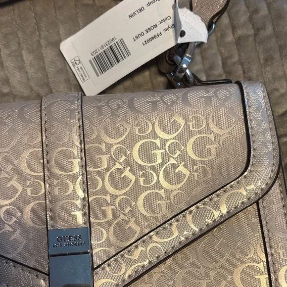 Guess Light Beige Monogram Crossbody Bag