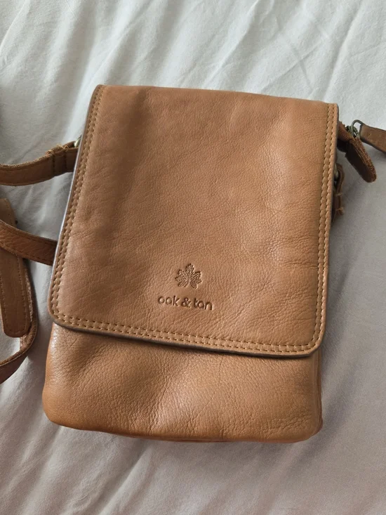 Oak & Tan Genuine Leather Crossbody Purse