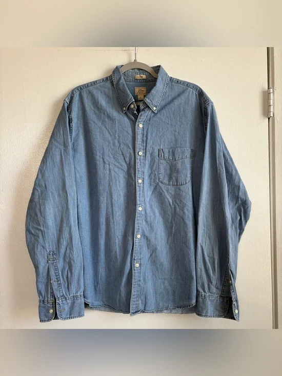 J.Crew Women’s XL Blue Solid Denim Cotton Classic Button-Down Shirt Pockets LS
