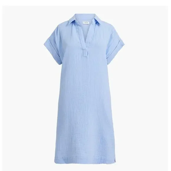 NWT J. Crew Short-Sleeve Gauze Popover Dress 100 % Cotton Blue S *Flaw