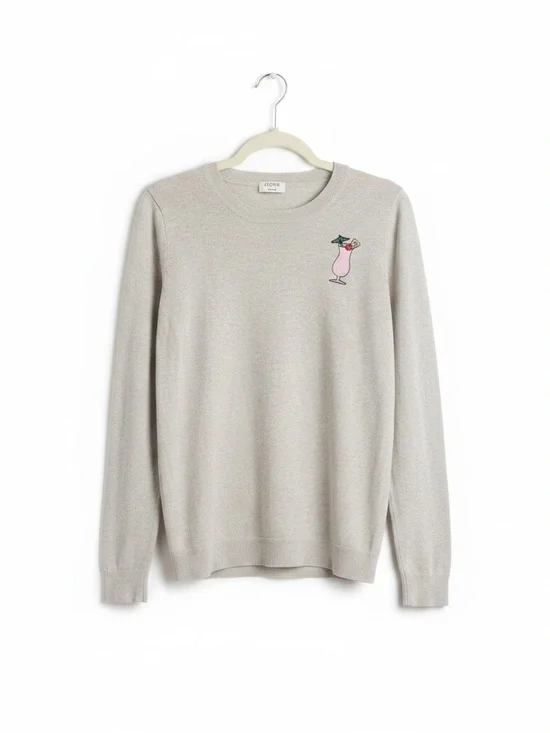 J.Crew Factory Teddie Piña Colada Embroidered Cotton Sweater Small