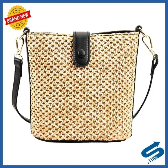 Straw Crossbody Bag Rattan Handwoven Bucket Purse Summer Boho Chic