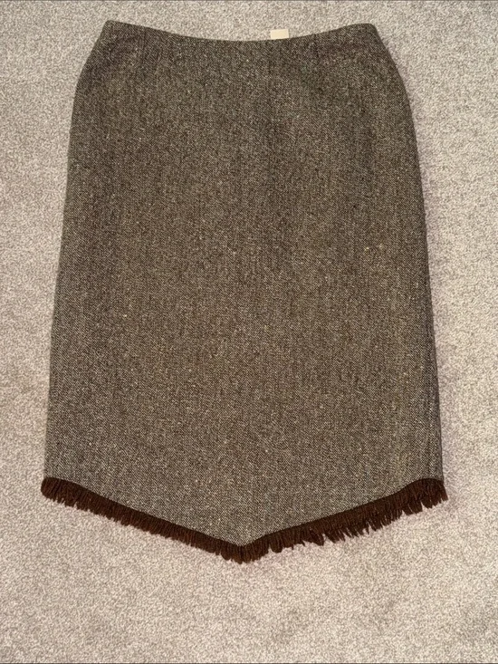 J. Crew Brown Tweed Fringe Pencil Skirt