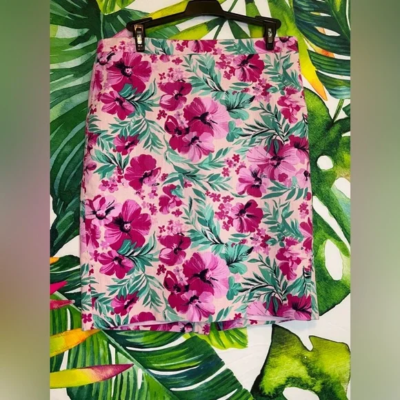 J. Crew 6 Tropical Preppy Office Teacher City Spring Summer Pink Green Skirt