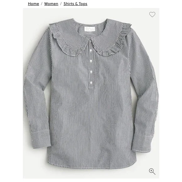 J. Crew Jules ruffle pan collar striped cotton button down shirt women’s 2 small
