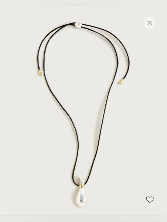 J. Crew metallic pendant necklace with leather cord, NWT