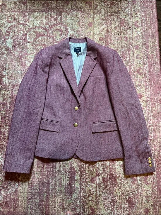 J. Crew Women's Suit: Mauve Herringbone Schoolboy Blazer with Solid Remy Pants