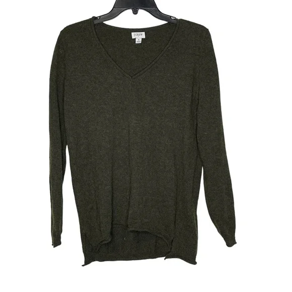 J. Crew Wool Blend Long Sleeve V-Neck Hi-Low Hem Pullover Sweater Small Women‎