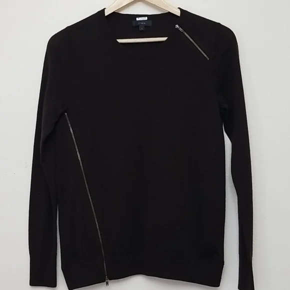 J. Crew Wool Asymmetrical Brown Zip Sweater Small