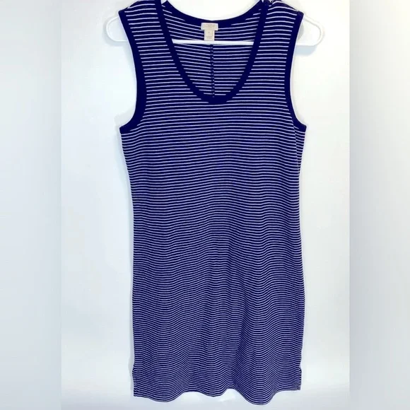 J. Crew Nautical Striped Tank Dress Navy/White M Casual Knit Everyday Sleeveless
