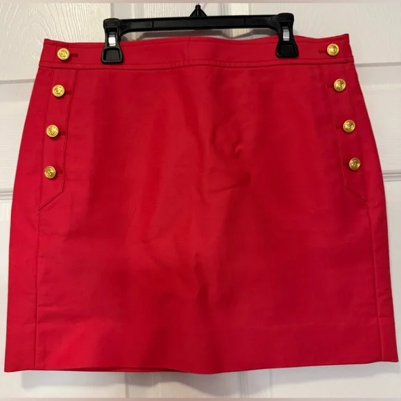 J.Crew Vintage-Style Red Gold-Button Sailor Skirt Lined Sz 4