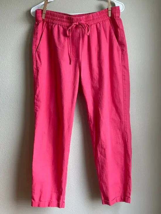 J. Crew Bright Pink Linen Drawstring Pocket Jogger Pants Size 6