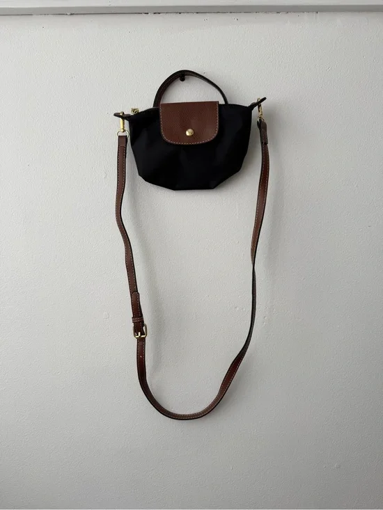 Black and Brown Compact Crossbody Bag with Adjustable Strap