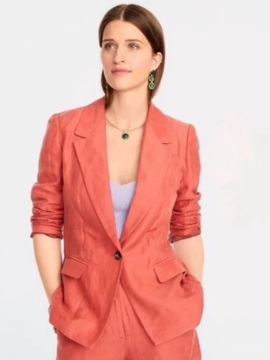 NWT J Crew Coral Willa Single Button Linen-Cupro Blazer Size 16