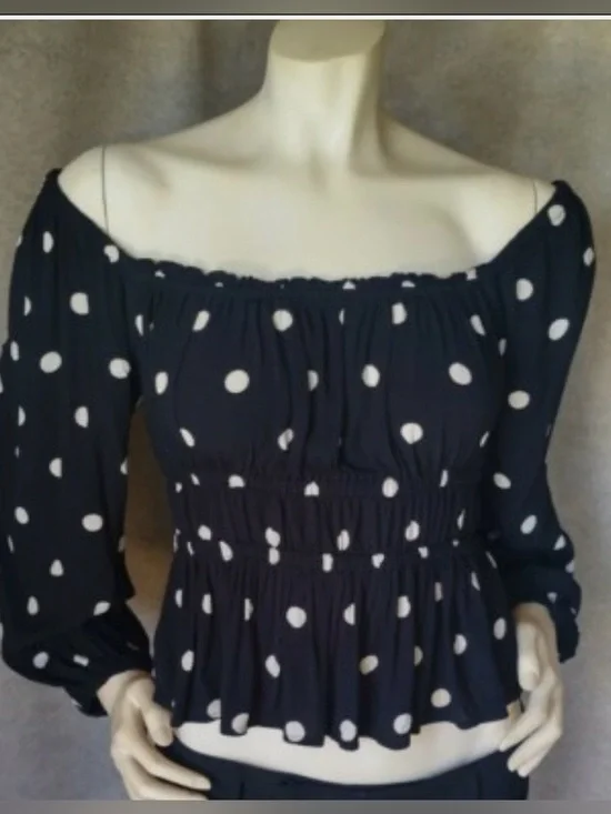 J. Crew Puff Sleeve Drapey Crepe Top in Polka Dots Size L