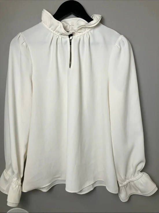NWT J. Crew Ruffleneck 365 Crepe Women's Ivory Long Sleeve Blouse Size Medium