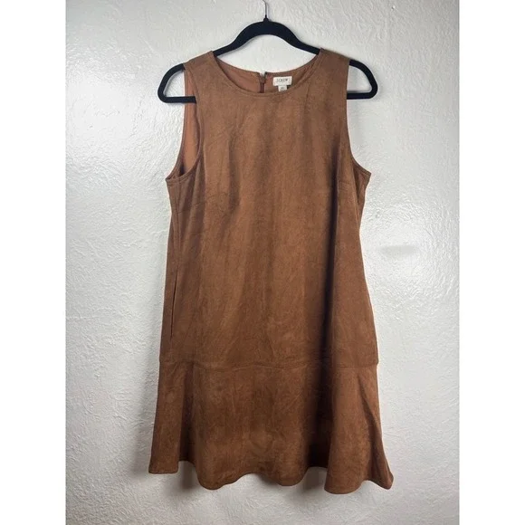 J Crew Drop‎ Waist Mini Dress Faux Suede Zip Size 10 Boho Festival 70's Cowgirl