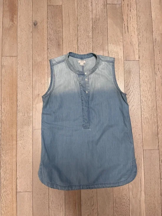 J. Crew Blue Denim Chambray Cotton Sleeveless Blouse Tunic  Women’s Size 0