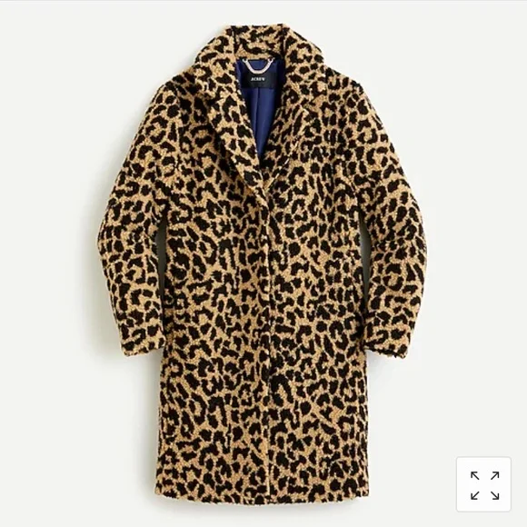 NWT J Crew Teddy sherpa topcoat in leopard XXS