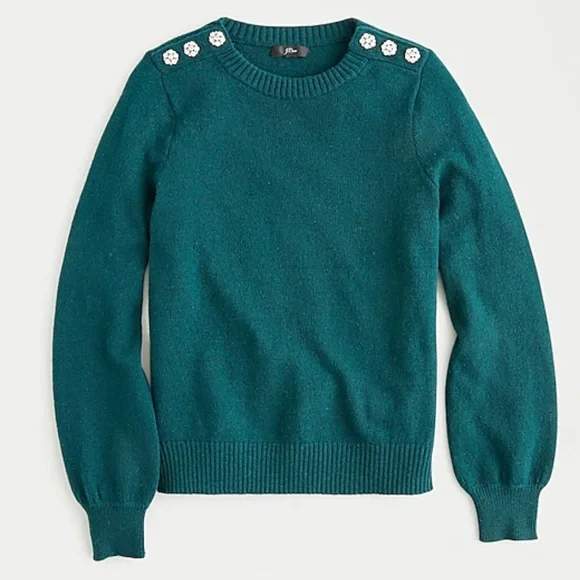 NWT JCREW JEWLED BUTTON PUFF SLEEVE Sweater XS