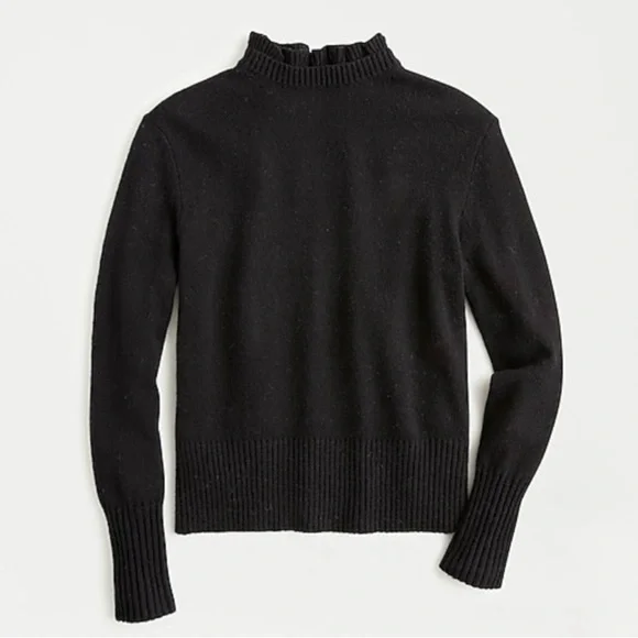 NWT J Crew Wool Blend Ruffle Neck Sweater Black XS