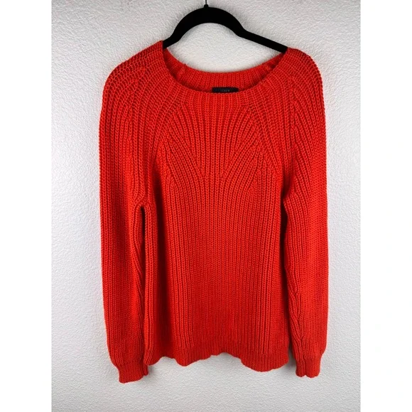 J Crew Bright Orange Ribbed Chunky Crew Neck Sweater Size‎ S Cozy Cottagecore