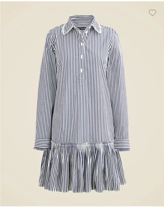 J. Crew Amelia Dress Navy and White Striped Ruffle Hem Shirt Dress