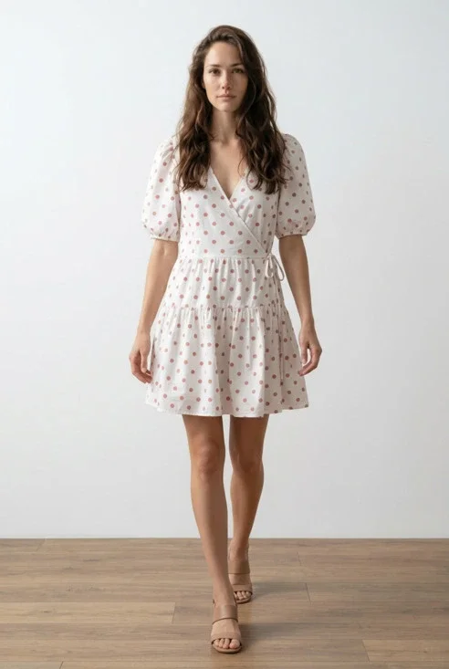 J. Crew Re-Imagined Cotton Poplin Puff Sleeve Wrap Mini Dress in White Rose Dot