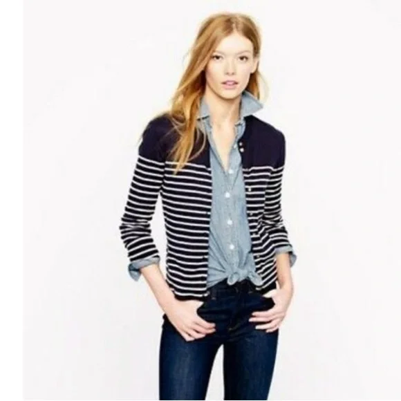 J.‎ Crew Navy Blue Stripe open front  Sweater size small